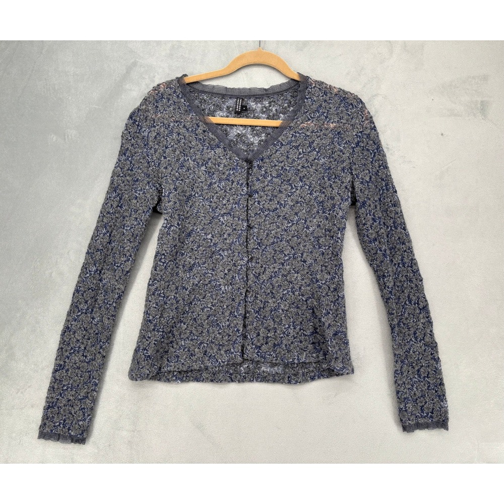 Marianne Kooimans Cardigan Women 3 Blue Silk Lace Handloomed Floral Sheer Top